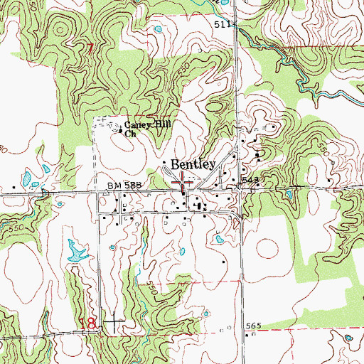 Topographic Map of Bentley Cemetery, OK