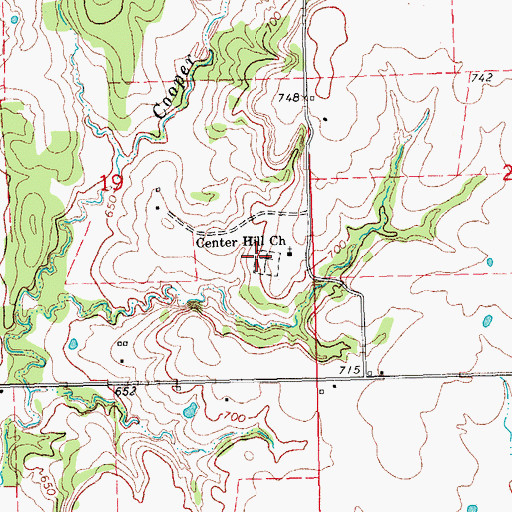 Topographic Map of Center Hill Cemetery, OK