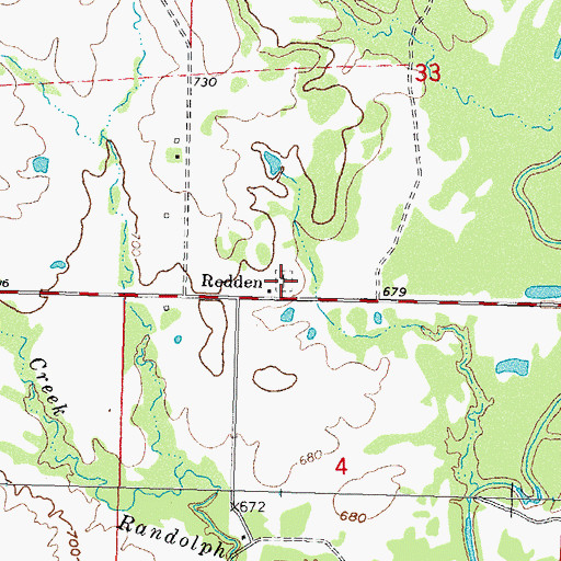 Topographic Map of Redden Cemetery, OK