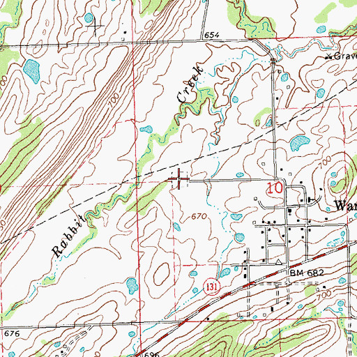 Topographic Map of Wardville Cemetery, OK