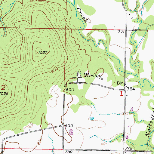 Topographic Map of Wesley Cemetery, OK