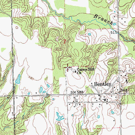 Topographic Map of Cane Hill Cemetery, OK