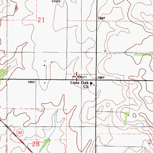 Topographic Map of Lone Oak Cemetery, OK
