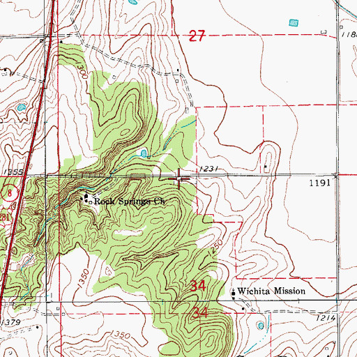 Topographic Map of Rock Springs Cemetery, OK