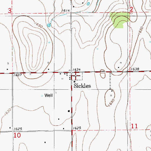 Topographic Map of Sickles Cemetery, OK