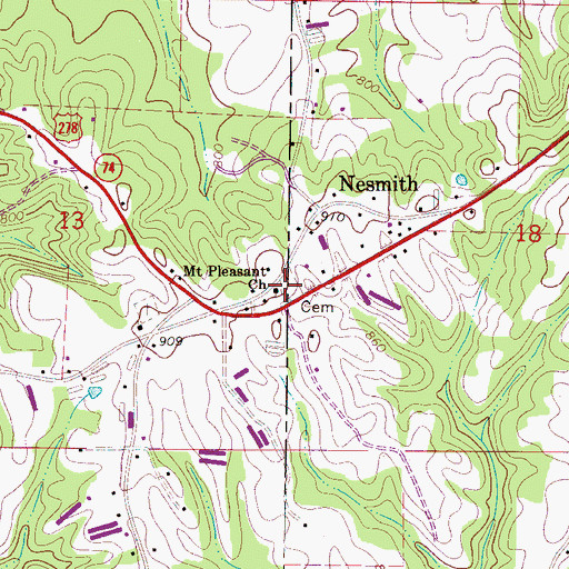 Topographic Map of Mount Pleasant Missionary Baptist Church Cemetery, AL