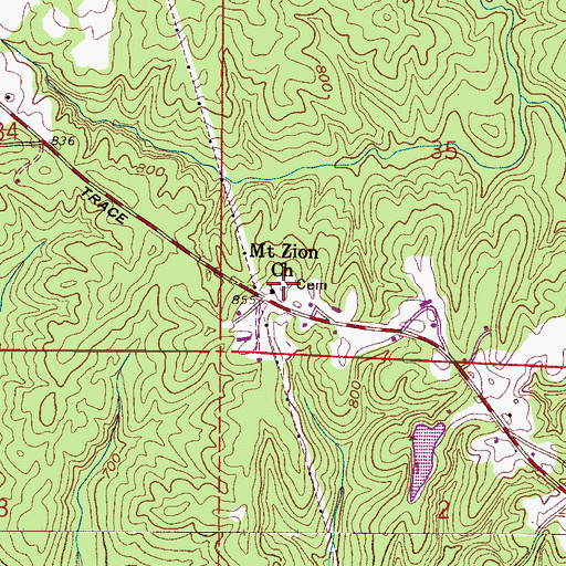Topographic Map of Mount Zion Baptist Church of Christ Cemetery, AL