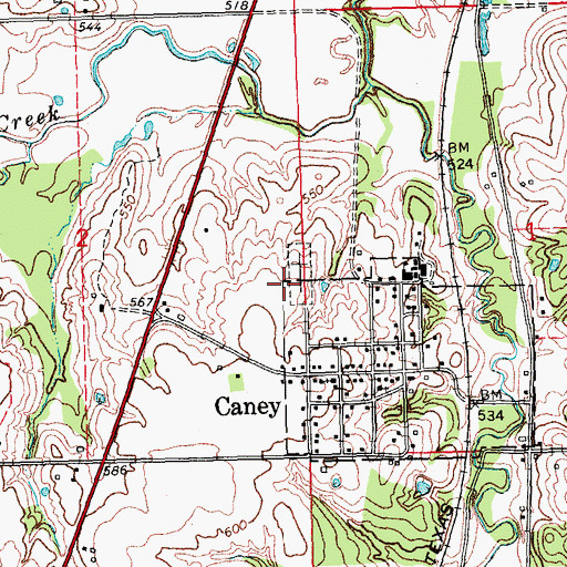 Topographic Map of Caney Cemetery, OK