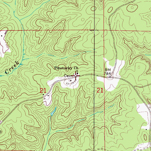 Topographic Map of Pine Tucky Missionary Baptist Church Cemetery, AL