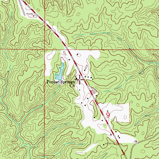 Topographic Map of Poplar Springs Freewill Baptist Church Cemetery, AL
