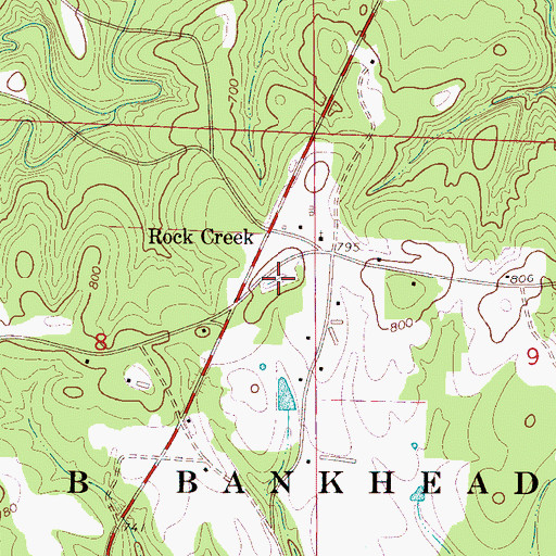 Topographic Map of Rock Creek Baptist Church Cemetery, AL