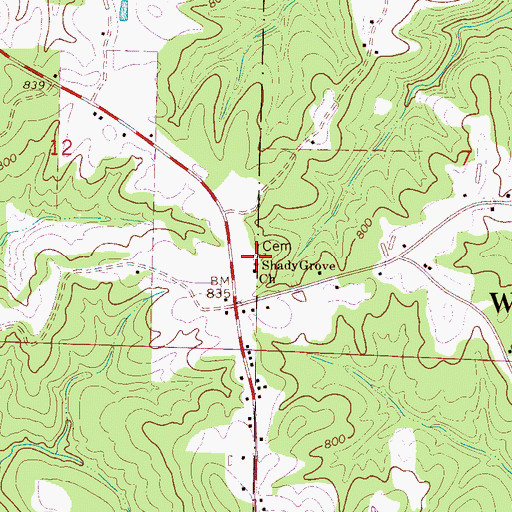 Topographic Map of Shady Grove Church Cemetery, AL