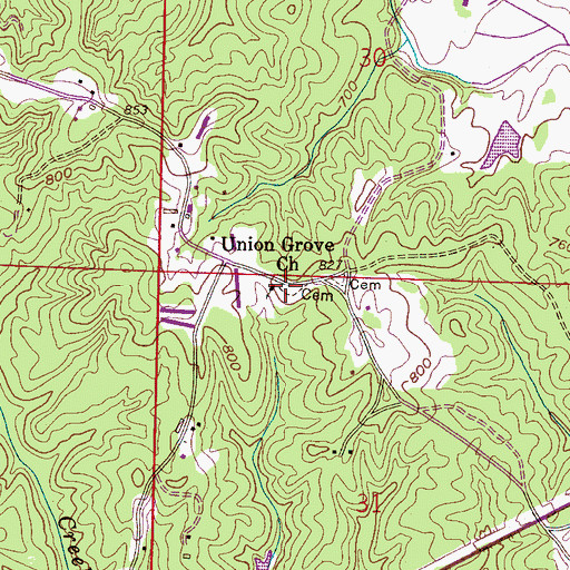 Topographic Map of Union Grove Missionary Baptist Church Cemetery, AL