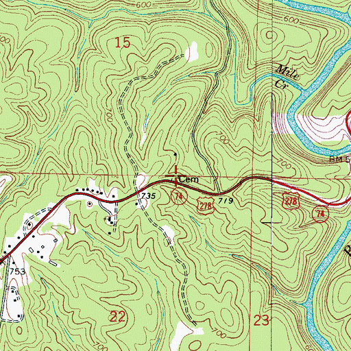 Topographic Map of Williams-Everett Cemetery, AL