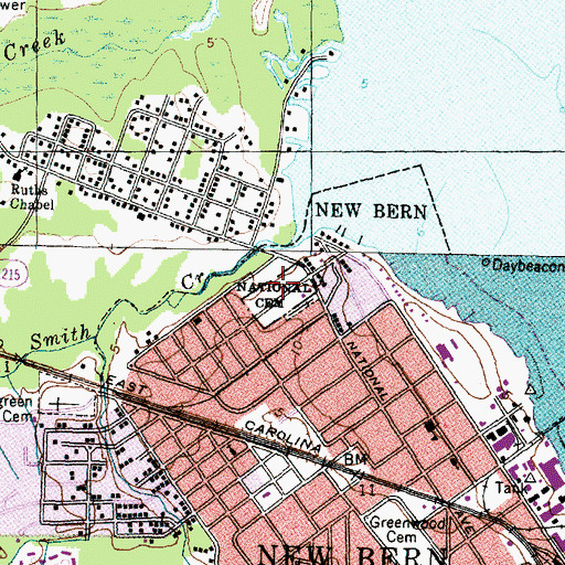 Topographic Map of New Bern National Cemetery, NC