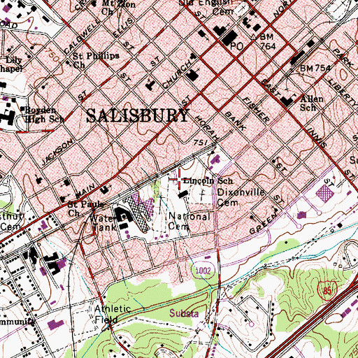 Topographic Map of Salisbury National Cemetery, NC