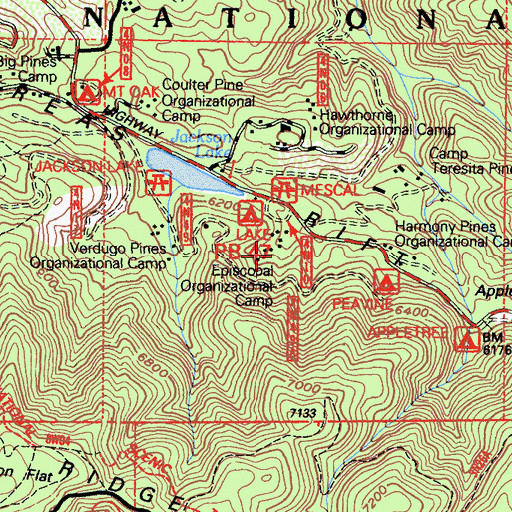 Topographic Map of Camp Hemohme, CA
