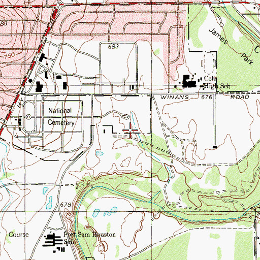 Topographic Map of Fort Sam Houston National Cemetery, TX