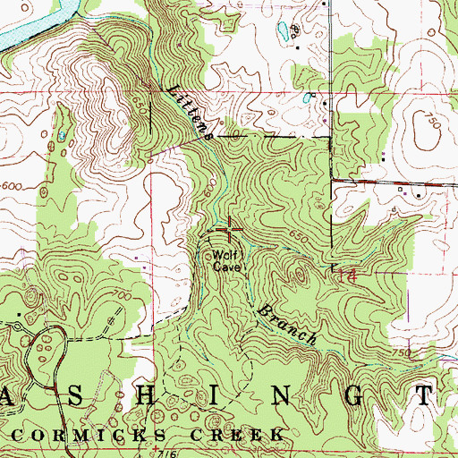 Topographic Map of Wolf Natural Bridges, IN