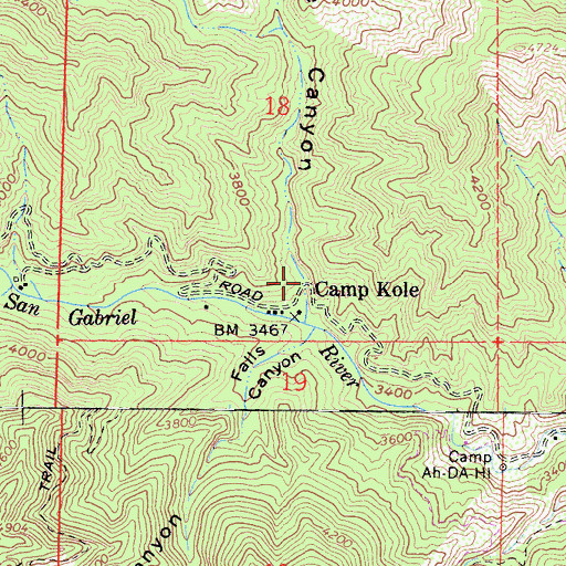 Topographic Map of Camp Kole, CA