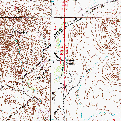 Topographic Map of Burns Ranch, AZ
