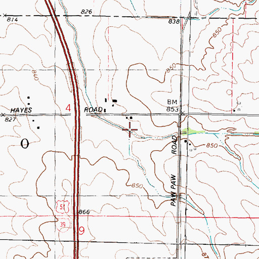 Topographic Map of Johns Creek Tributary, IL