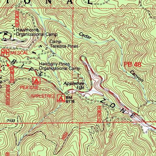 Topographic Map of Camp Metaka, CA