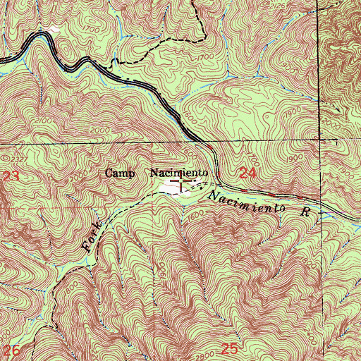 Topographic Map of Camp Nacimiento, CA