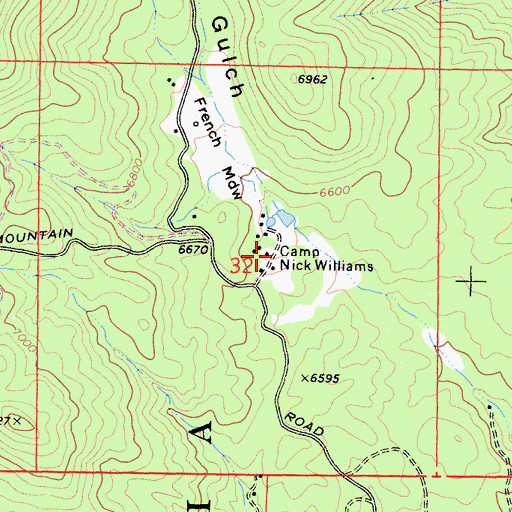 Topographic Map of Camp Nick Williams, CA