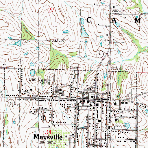 Topographic Map of Maysville Cemetery, MO