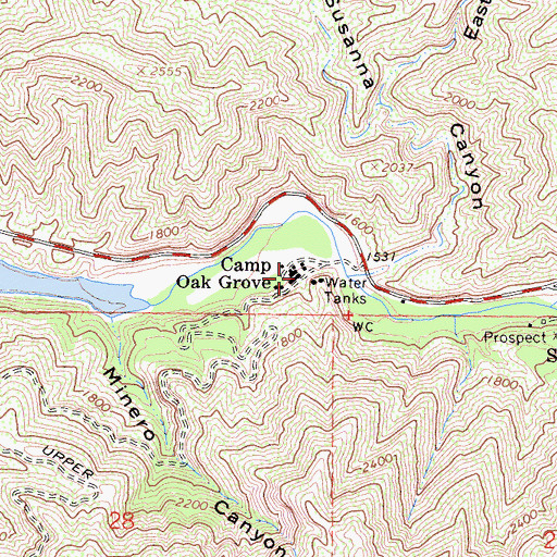 Topographic Map of Camp Oak Grove, CA