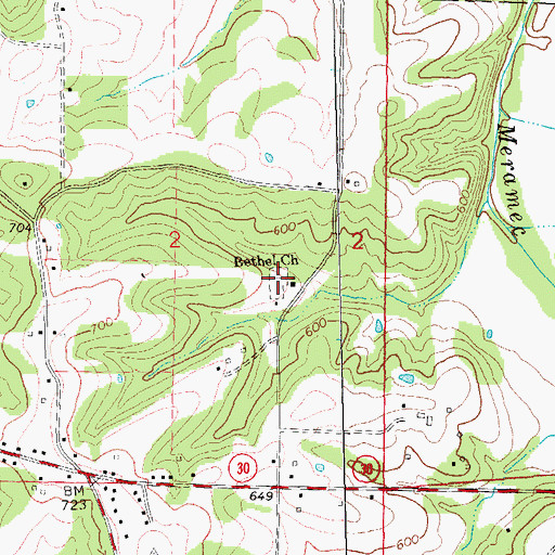 Topographic Map of Bethel Baptist Church Cemetery, MO