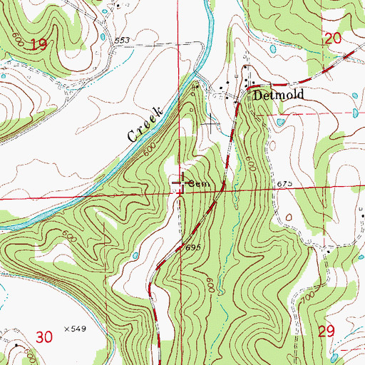 Topographic Map of Detmold Cemetery, MO