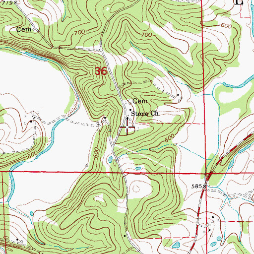Topographic Map of Ebenezer Stone Church Cemetery, MO