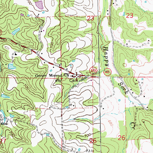 Topographic Map of Green Mound Baptist Cemetery, MO