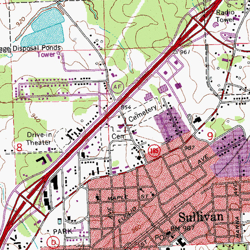 Topographic Map of Independent Order of Odd Fellows Memorial Cemetery, MO