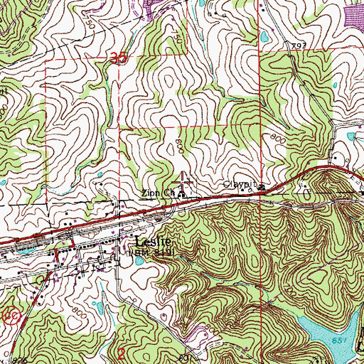 Topographic Map of Leslie United Methodist Cemetery, MO