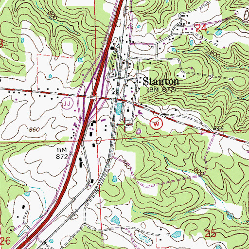 Topographic Map of Stanton Cemetery, MO
