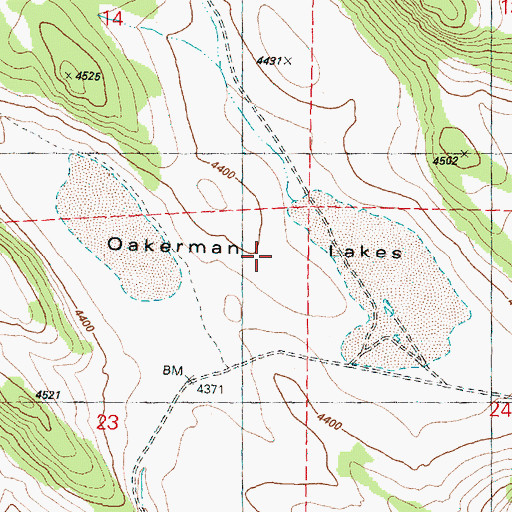 Topographic Map of Oakerman Lakes, OR