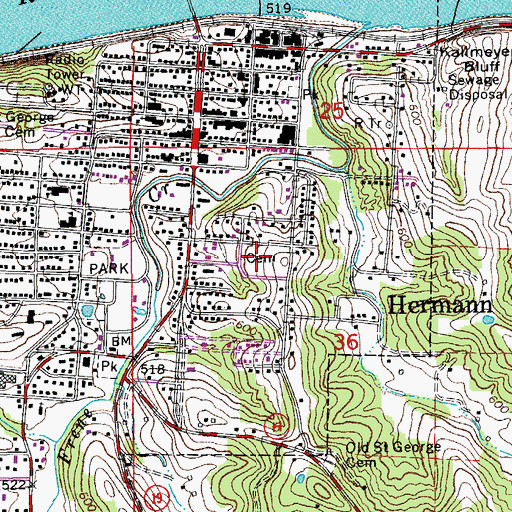 Topographic Map of Hermann Cemetery, MO