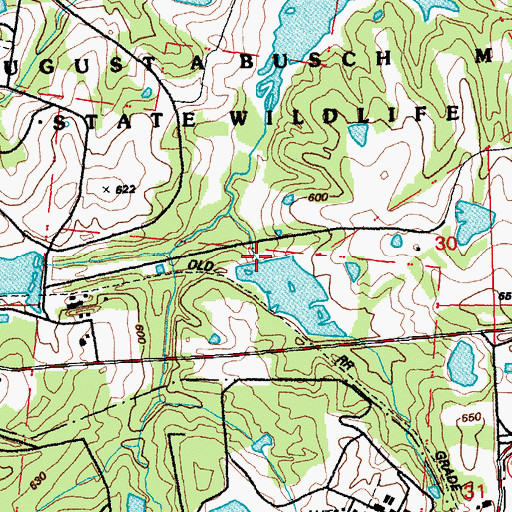 Topographic Map of August A Busch Lake Number 36 Dam, MO