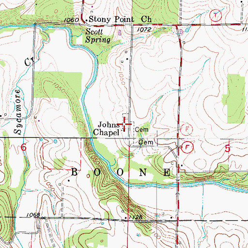 Topographic Map of Johns Chapel Cemetery, MO