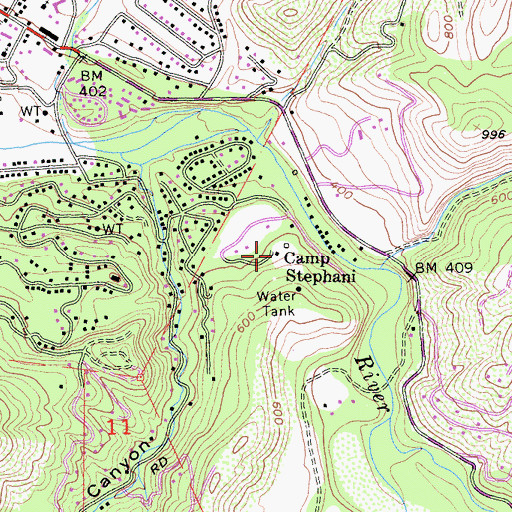 Topographic Map of Camp Stephani, CA