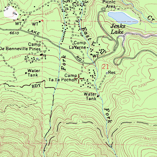 Topographic Map of Camp Ta Ta Pochon, CA