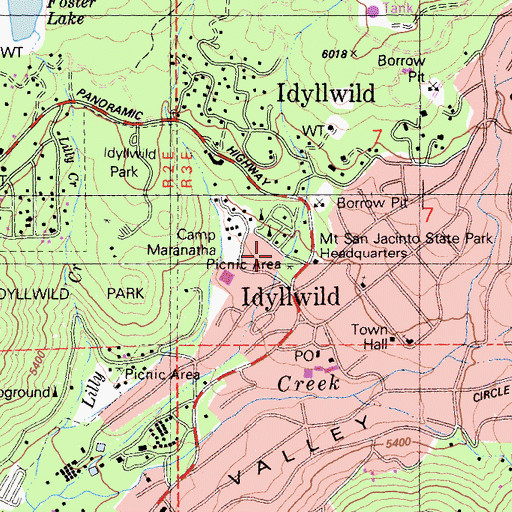 Topographic Map of Camp Maranatha, CA