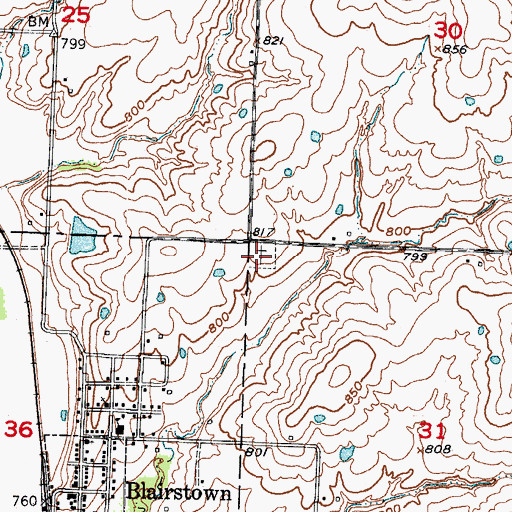 Topographic Map of Blairstown Cemetery, MO
