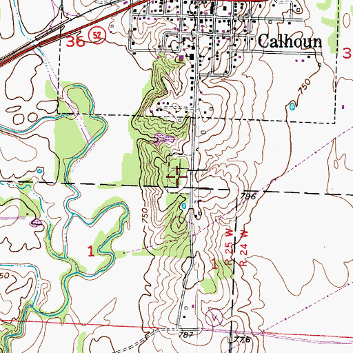 Topographic Map of Calhoun Cemetery, MO