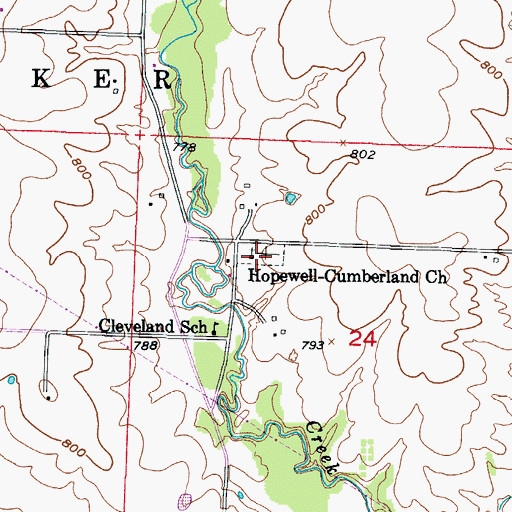 Topographic Map of Hopewell Cemetery, MO