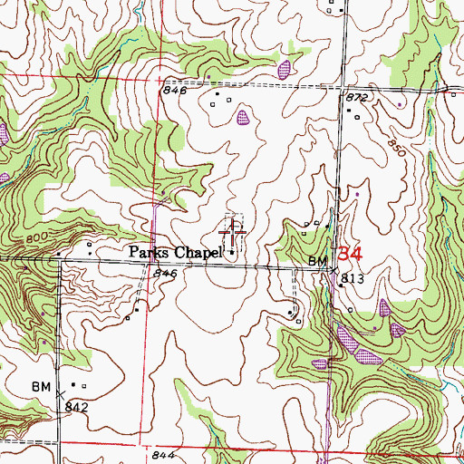 Topographic Map of Parks Chapel Cemetery, MO