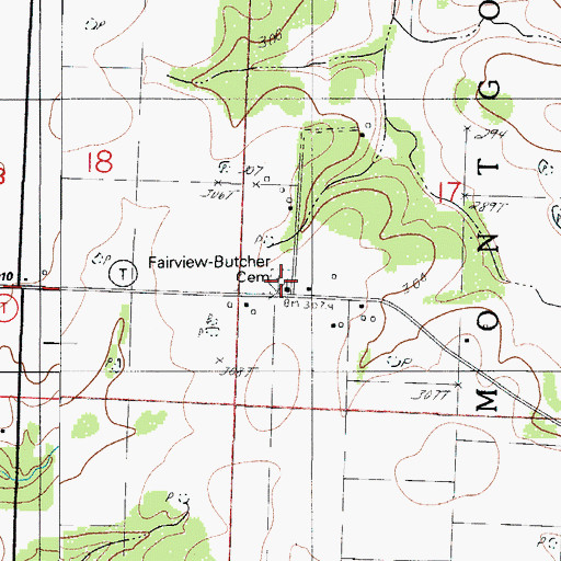Topographic Map of Fairview Butcher Cemetery, MO